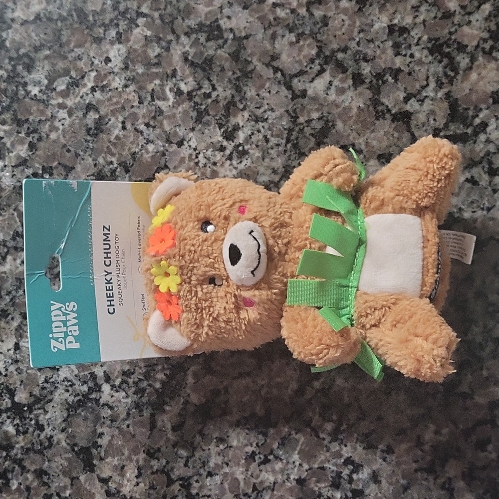 Zippy Paws Cheeky Chumz Squeaky Plush Dog Toy new w tags HULA teddy bear fabric